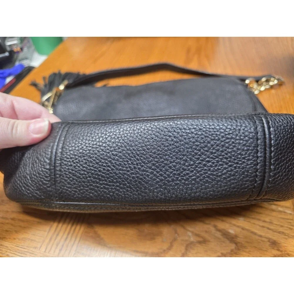 Michael Kors Bedford Black Pebbled Leather Shoulder Bag Gold Hardware